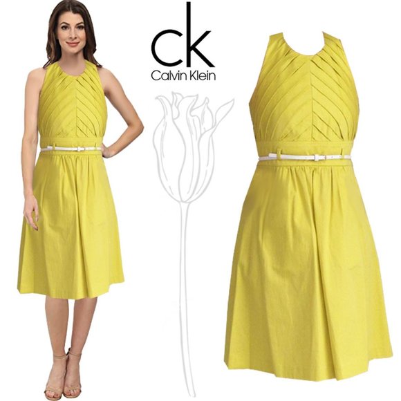 Calvin Klein Dresses & Skirts - Calvin Klein Popcorn Yellow Pleated Halter Dress 10